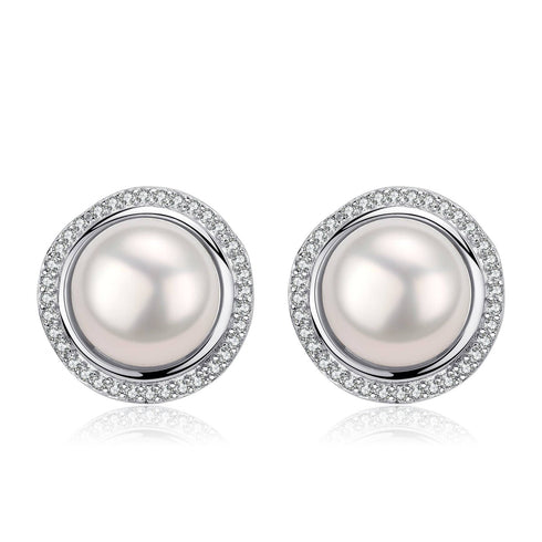 Classic White Freshwater Button Pearl Pendant Ear Stud Earrings Set - House Of Pearls